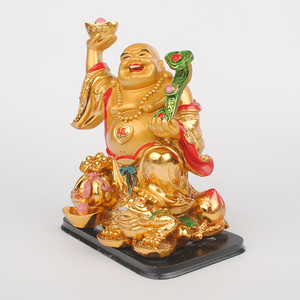 <span class=keywords><strong>Statua</strong></span> di <span class=keywords><strong>Buddha</strong></span> Dorata in Posizione di Riposo che Sostiene Lingotti e Ruyi - Product Image 2