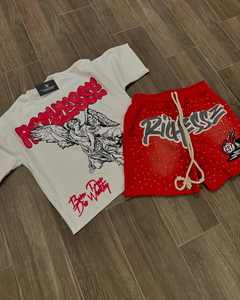 Setelan baju celana pendek dan celana pendek pria, pakaian olahraga musim panas, kaus motif Dgt, setelan keringat, setelan pendek 2 potong, kaus lengan pendek dan celana pendek - Product Image 4