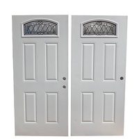 Puerta de Seguridad de Acero de Estilo Americano Moderno para Exterior e Interior con Diseño de 6 Paneles en Forma de Arco y Núcleo Hueco con Acabado Superficial