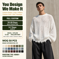 Suéter de Punto Personalizado para Hombre, Lana y Nailon, Tejido Calado, Proveedor de Fábrica al por Mayor, MOQ 50 Piezas, Calidad Premium, Entrega Rápida