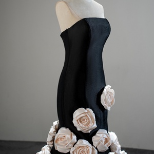 Sfy262 Dubai Black Strapless <b>White</b> 3D Flower Mermaid Evening Dresses Court Train Sleeveless Satin Prom Dresses Jancember - Product Image 5