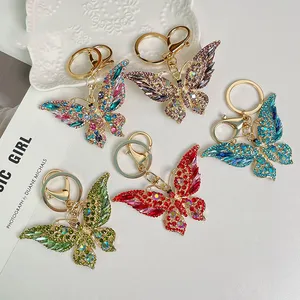 Fashion metal 3D butterfly crystal key chains Diamond crystal Keyring car bag Charm rhinestone Bling Butterfly Keychain pendant