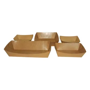 Customized Eco-Friendly Kraft Paper Serving Tray Boat Shape Boxes Food Container