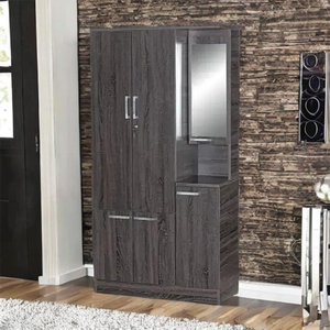 Armoire de chambre à coucher élégante en contreplaqué avec miroir de maquillage en chêne blanc ou foncé et rangement pour villas, meubles de maison et d'appartement - Product Image 1