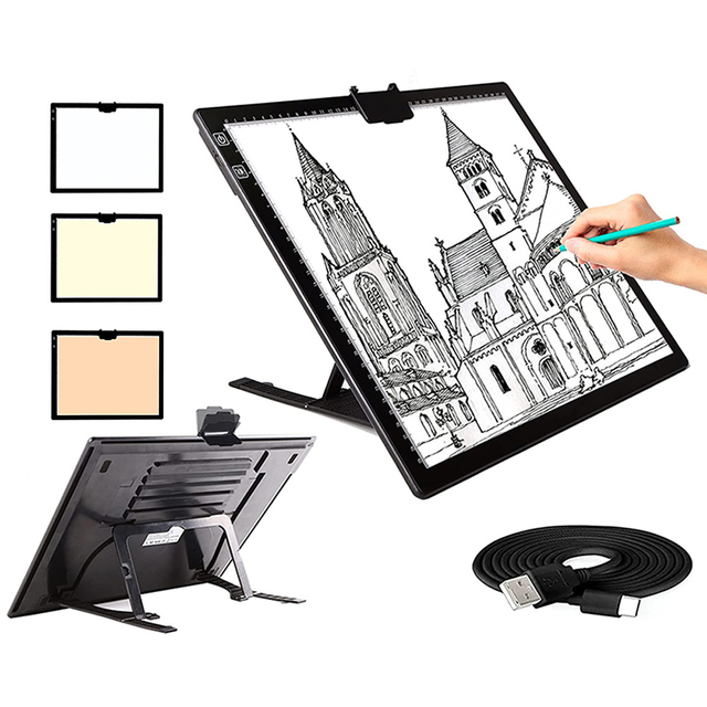 JSK Hot LED Tracing Light Box Stencil Drawing Drafting Dimmable A3 LED Copying Board Rechargeable LED Light Pad with Stand