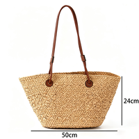 Sac fourre-tout d'été en paille raphia tressé pour femme, sac de plage à bandoulière avec poignée en cuir, style décontracté de créateur, sac à main de vacances