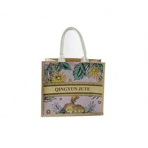 Logo personnalisé motif couleur toile de jute Jute Yuta tissu uni sac fourre-tout Boutique sacs à provisions - Product Image 3