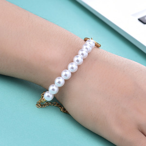 Pulsera de Cadena de Perlas Geométricas de Acero Dorado para Mujer, Uso Diario, Acero Inoxidable 304 AD1597 - Product Image 3