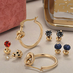 Fashion Trendy Custom <b>Gold</b> Plated Stainless Steel Hoop <b>Earrings</b> <b>Set</b> for Women Hollow Design Customizable Size Packing Party - Product Image 1