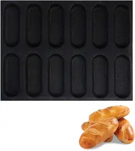 Molde de pão francês antiaderente, nova chegada de silicone antiaderente com 12 cavidades, bandeja para assar