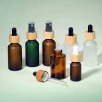 Botol Tetes Kaca Amber dengan Selubung Bambu, Botol Minyak Esensial Isi Ulang 30ml 50ml, Botol Serum Kosmetik dengan Tutup Bambu
