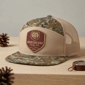 Casquette personnalisée camouflage à visière plate en maille avec patch rond pour la chasse et la pêche en extérieur, vente en gros OEM ODM - Product Image 6