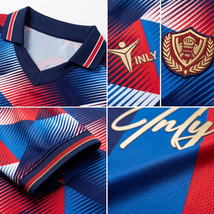 Maillot de football rétro rouge et bleu original, chemise décontractée tendance, vêtement de rue, logo brodé, uniforme de football vintage personnalisé - Product Image 2