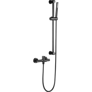 Nero opaco in ottone semplice montato a parete con barra di scorrimento calda formica <span class=keywords><strong>doccia</strong></span> a pioggia fredda Set Mixer per il bagno - Product Image 5