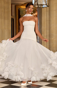 OUDINA - Vestido Largo <span class=keywords><strong>de</strong></span> Fiesta con Hombros Descubiertos, sin Tirantes, con Flores 3D, <span class=keywords><strong>de</strong></span> Malla, para Banquetes y Eventos Nocturnos - Product Image 4