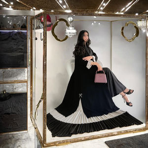 Abaya noire modeste en gros pour femmes musulmanes, avec garniture plissée, nœud perlé, élégante, décontractée, tenue formelle, robe d'automne pour le Ramadan - Product Image 3