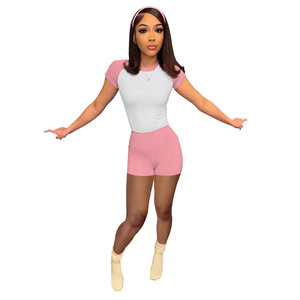 Xrb171 2025 Logo personnalisé solide femmes Biker Yoga Shorts ensemble manches courtes t-shirts doux blanc <span class=keywords><strong>bandeau</strong></span> respirant léger - Product Image 3