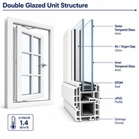 Fenêtre à battant horizontale en PVC/UPVC, double vitrage, verre trempé, insonorisée, avec moustiquaire en fibre de verre, en plastique