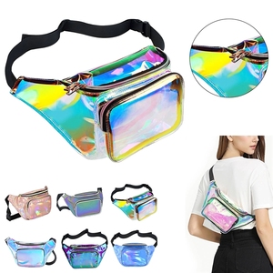 Sac banane rose doré pour femme avec fermeture éclair, résistant à l'eau, brillant, holographique néon, sac de voyage pour festivals et raves - Product Image 1