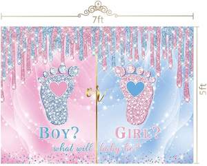 ฉากหลังงานเฉลยเพศลูก ขนาด 7x5 ฟุต แบบ คือเขาหรือเธอ อะไรจะเป็นเพศของลูก? ฉากถ่ายภาพงานเฉลยเพศลูก สีชมพู สีฟ้า เมฆ งานเฉลยเพศลูก - Product Image 4