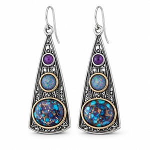 Orecchini Triangolari Colorati per Donne, Stile Geometrico Vintage, Accessori per Orecchie da Indossare Quotidianamente - Product Image 1
