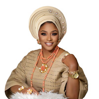 Zifeng OEM Turban de mariage ethnique pour femme, style Gele, avec strass, pré-noué, style africain, pour fête