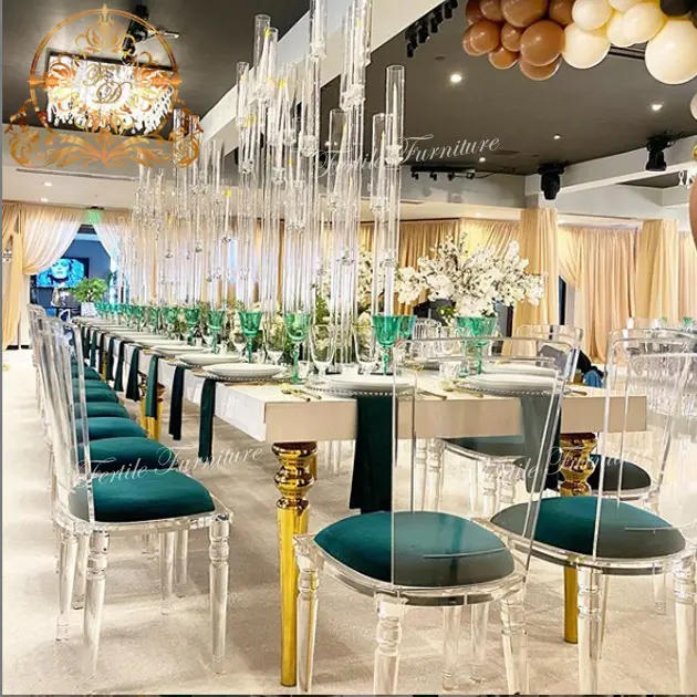 Silla de boda de diseño moderno para comedor al aire libre, silla acrílica transparente para Hotel