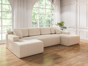 تصميم جديد لأريكة مضغوطة على شكل حرف L، أريكة سرير مضغوطة من قماش الكوردروي - Product Image 1