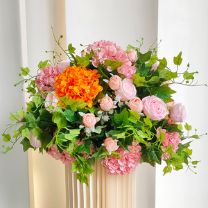 Arrangement floral artificiel bleu grisâtre classique, roses et œillets mélangés, fait main, haute simulation, centre de table de mariage - Product Image 3