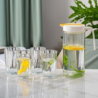 Set botol air pendingin kaca pola vertikal, lima buah pot jus rumah kapasitas besar tingkat tinggi