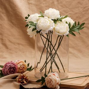 Home Wedding Decoration Long Stem Artificial Silk Flowers Realistic Roses Bouquet