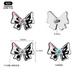 Boucles d'oreilles en titane G23 avec incrustation de zircon pour clous d'oreilles et bijoux de piercing des lèvres ASTM F136 - Product Image 2