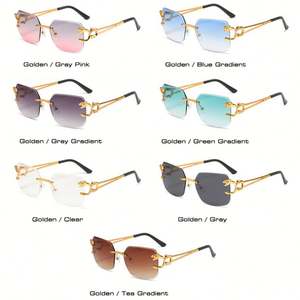 Lunettes de soleil vintage tendance pour hommes et femmes, verres dégradés, monture en alliage, UV400, tête de léopard, sans monture, carrées - Product Image 4
