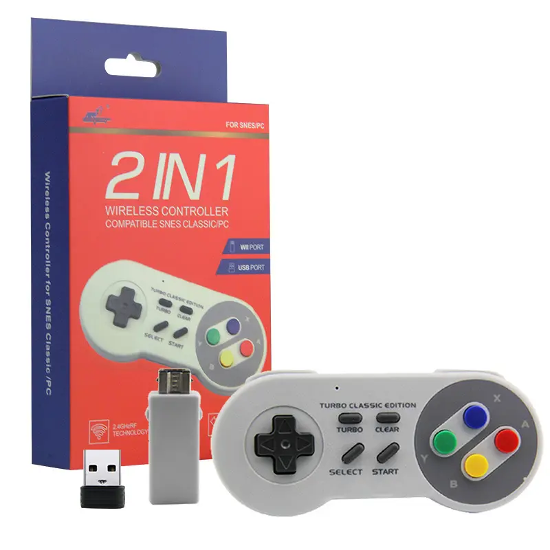 คลาสสิกมินิ2.4กรัม2 In 1ไร้สายควบคุมการเล่นเกมสำหรับ NES/SNES/Wii