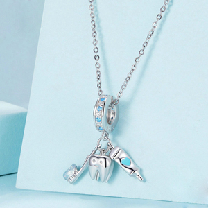 Nuevo S925 Sterling Sliver mujeres pulsera encantos sonrisa dientes lindos/juego de cepillo de dientes/taza de cepillo de dientes dentisit encantos pulsera de cuentas DIY - Product Image 5