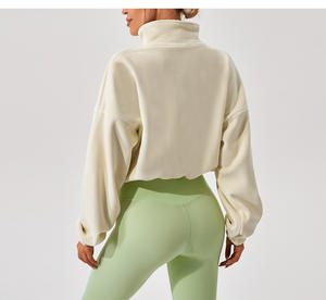 Women's <strong>Cropped</strong> Zip Hoodie Fleece Thickness Sportswear Solid Winter <strong>Sweaters</strong> Drawstring Coat Yoga <strong>Top</strong> - Product Image 2