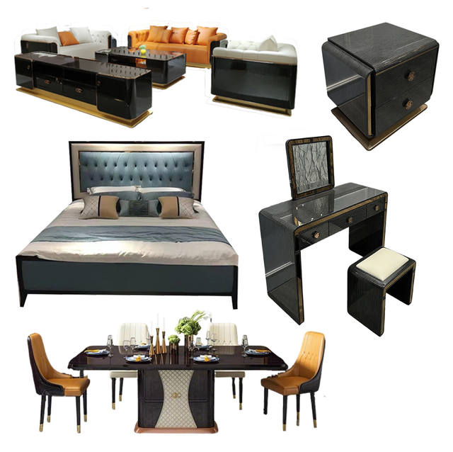 Wooden King Size Bedroom Set Sofa Dining Combination Luxury Modern Home Furniture Set
