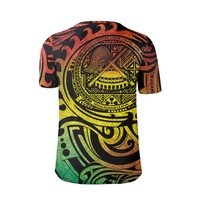 Camiseta para hombre Samoa Americana Seal POD con estampado gráfico de tatuaje tribal polinesio en degradado de colores Rasta, cuello redondo, manga corta, informal