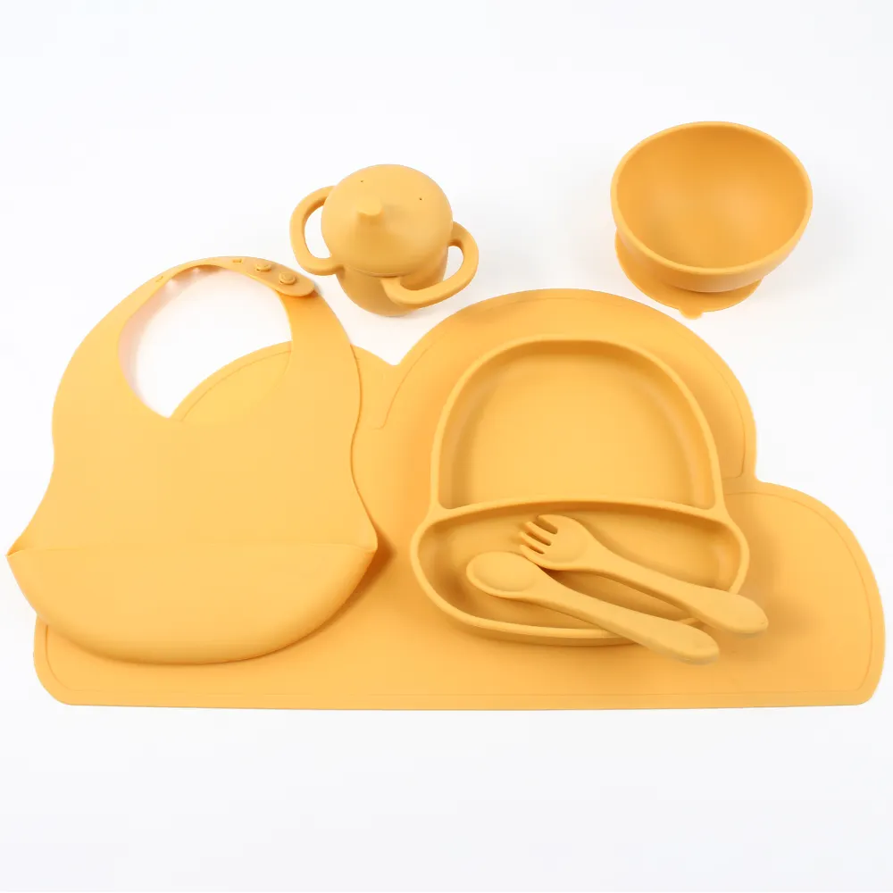 Umwelt freundliche Baby fütterung Geschenk Silikon Geschirr Sets mit Saugnapf und Teller für Kleinkinder
