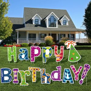 Signe de cour joyeux <span class=keywords><strong>anniversaire</strong></span> avec piquets signes en plastique d'âge personnalisés décorations d'<span class=keywords><strong>anniversaire</strong></span> résistantes aux intempéries pour la déco d'<span class=keywords><strong>anniversaire</strong></span> en plein air - Product Image 1