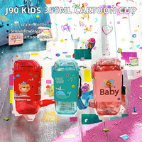 Nouvelle gourde carrée J90 de 350 ml en PP pour enfants, motif dessin animé, écologique, avec sangle et paille intégrée, idéale pour la rentrée scolaire