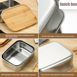 Custom logo <b>Work</b> Travel Eco-Friendly Meal Storage Food Container Leak-Proof Bamboo Lid Premium Stainless Steel Bento <b>Lunch</b> <b>Box</b> - Product Image 3