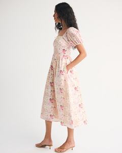 LEDUO 2026 Vestido de Verano para Mujer, Elegante, Casual, Cuello Cuadrado, Mangas Cortas Abullonadas, Estampado Floral, Corte en A, Fluido - Product Image 2