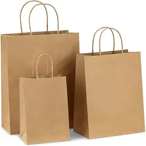 Переработанные пользовательские печатные логотипы для ресторана еды на вынос упаковка на вынос белая коричневая крафт-бумага для покупок Подарочный пакет с ручками