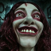 Masque en latex de femme souriante effrayante, masque intégral avec perruque rouge pour fête d'Halloween et événements thématiques