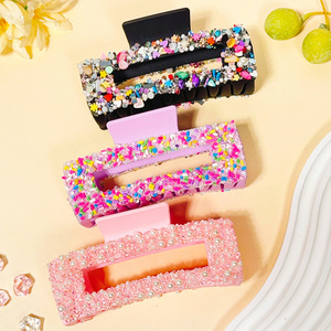 Pinza de Pelo Rectangular Hueca con Decoración de Diamantes de Imitación Coloridos, Pinza para el Cabello Estilo Bohemio, Accesorios de Moda para el Cabello - Product Image 2