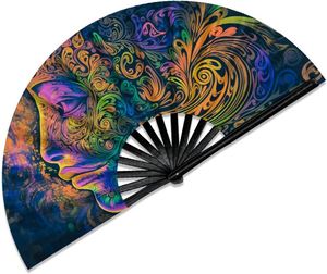 Abanico Plegable con Diseño Facial Psicodélico y Colorido, Abanico Grande para Festivales de Música, Fiestas, Baile y Fotografía - Product Image 1