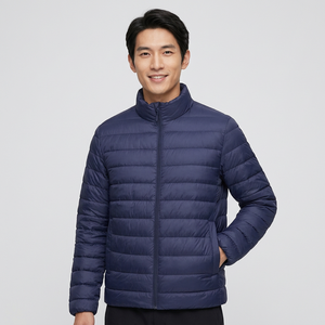 Men's Blue Stand Collar Puffer Jacket Windproof Casual Winter <b>Coat</b> <b>Zipper</b> Closure Polyester Wadding Regular Fit - Product Image 1