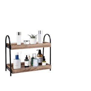 Estante de Almacenamiento de Doble Capa de Hierro y Madera para Baño, Organizador de Artículos de Aseo - Product Image 2
