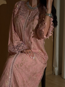 Robe musulmane pour femme LEDUO, nouvelle mode, dentelle personnalisée, col rond, manches amples, abaya ouverte - Product Image 3